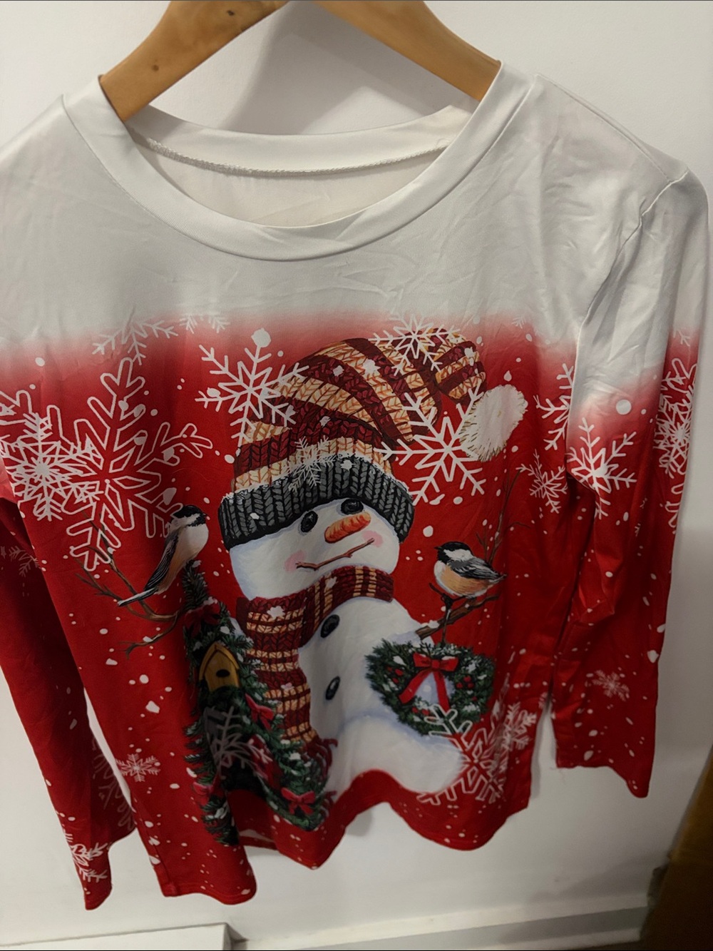 Kids Red Snowman Holiday Long-Sleeve Top